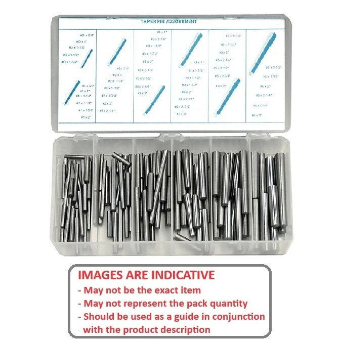 1152005 | AST-TAP-0-5-0100 (Each) --- Small Parts Assortment Kits - Selection Taper Pins 100 - No.0 to No.5, 3/4 to 2 inches long - Steel