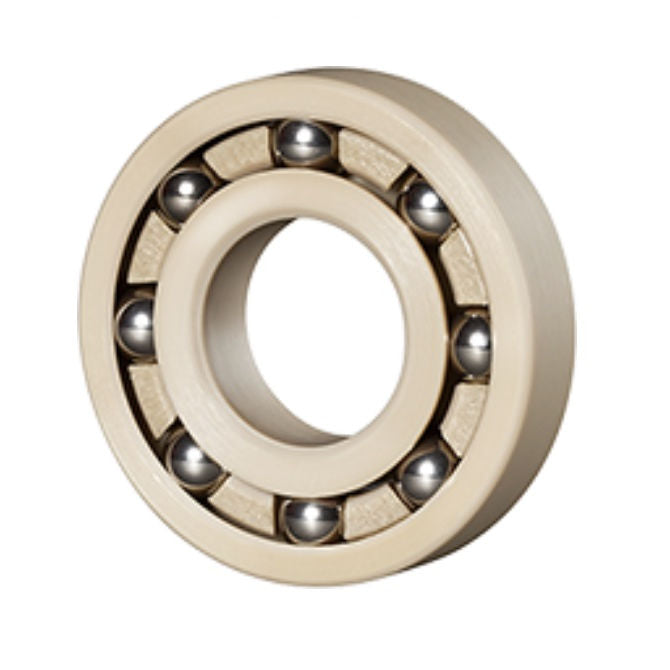 1071906 | P-R4-PKS6 --- Plastic Bearings - 6.35x15.875x4.978 mm - PEEK with Stainless Steel 316 Balls