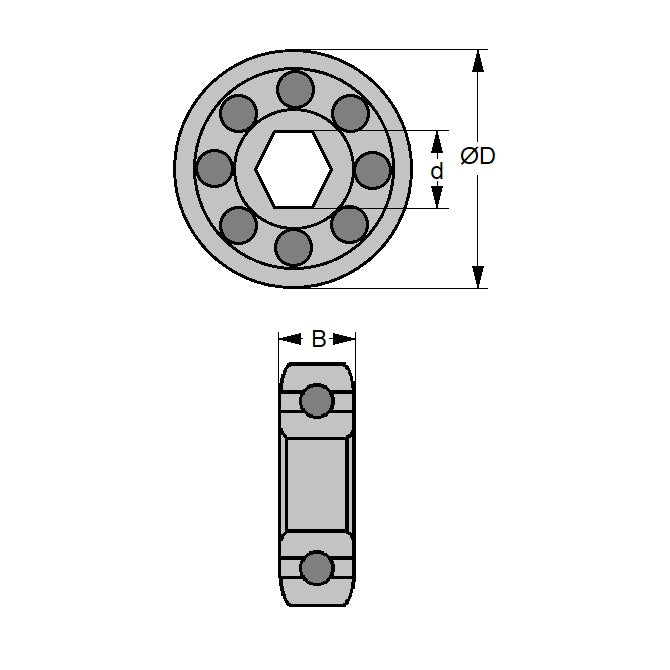 1064358 | 2045-ACE --- Pool Equipment Bearings - 5.56 Hex 22.23x7.14 mm - Acetal