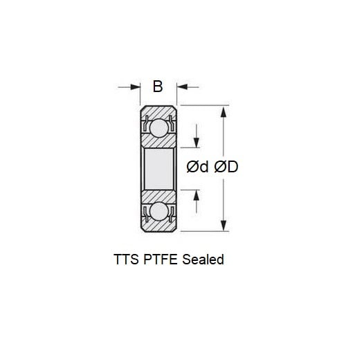 1053325 | CSN-634-TTS-MC34-TF-DRY (50 Pcs) --- Single Row Ball Bearings - 4x16x5 mm - Ceramic Silicon Nitride - PTFE Cage - PTFE Seals