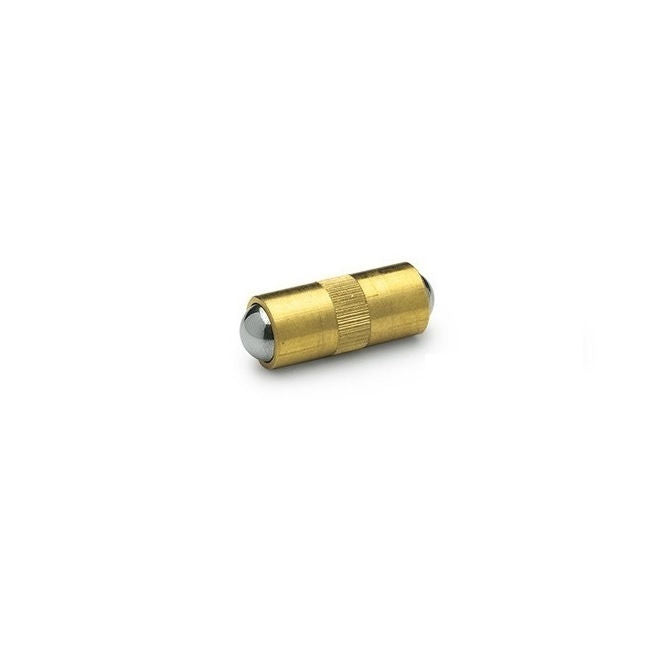 1040644 | PLBP-025-053-BSD-003 (PK-10) --- Ball Push Fit Plungers - 2.5x5.3 mm - 1.3 N Brass Body Stainless Ball Double Ended - Stainless Steel 400 Series Hardened Plunger
