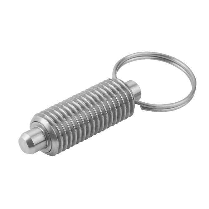 1072142 | PLST-064C-203-RSL-011 (Each) --- Spring Plungers - 1/4-20 UNC - 6.35mm - 20.3 mm - 4.5 N Ring Handle - Stainless Steel Plunger