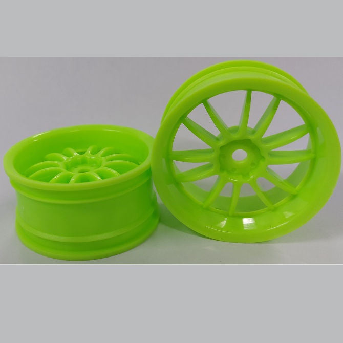 1232831 | RM-XR-052-LG12 (Per Card) --- RC Car Rims Hobby - Rim Colour Lime Green 12 Spoke Tenth Scale - Aluminium Rim