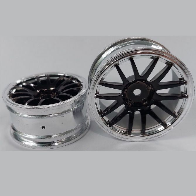 1232832 | RM-XR-052-SBK-12 (Per Card) --- RC Car Rims Hobby - Rim Colour Silver with Black 12 Spoke Tenth Scale - Aluminium Rim