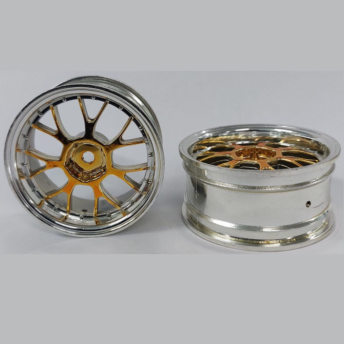 1232616 | RM-XR-052-SY-7K (Per Card) --- RC Car Rims Hobby - Rim Colour Silver with Yellow 7 Fork Spoke Tenth Scale - Aluminium Rim