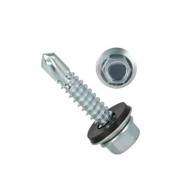 1068971 | SD064-038-HW-CZ (PK-100) --- Self Drilling Screws - 1/4-14 - 6.35mm - 38.1 mm - 100 Hex Washer Head - Steel Zinc Plated Screw
