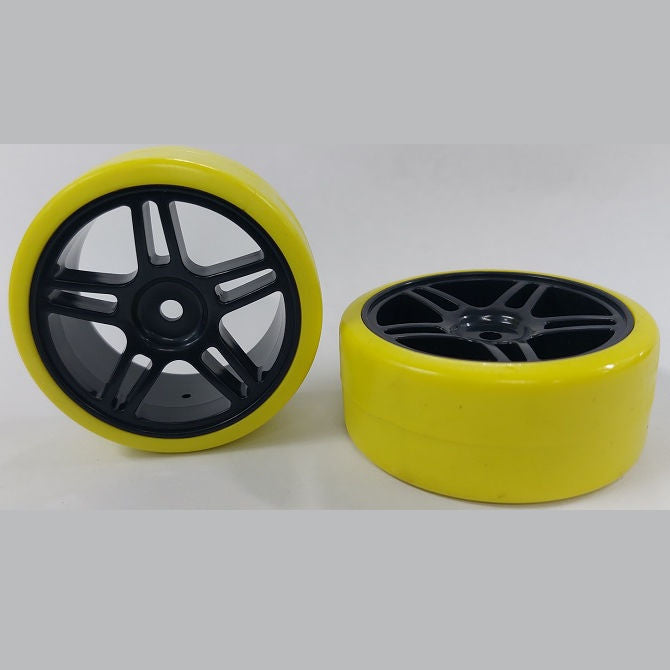 1037897 | WH-XD-063-26-BK-5T-Y (Per Card) --- RC Car Wheels Hobby - Rim Colour Black 5 Split Spoke - Yellow Tenth Scale - Plastic Wheel