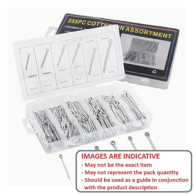 1084086 | AST-COT-M-0555 (Each) --- Small Parts Assortment Kits - Selection Split Pins 555 - Zinc Plated Cotter Pins - Zinc Plated Steel