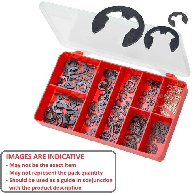 1093169 | AST-ECL-M-0300 (Each) --- Small Parts Assortment Kits - Selection E-Clips 300 - Metric - 12 Sizes from 1.2 mm to 10 mm - Carbon Steel