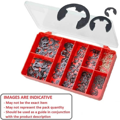 1093168 | AST-ECL-I-0300 (Each) --- Small Parts Assortment Kits - Selection E-Clips 300 - Imperial E-Clips - 12 Sizes from 1/8 to 7/8 - Carbon Steel