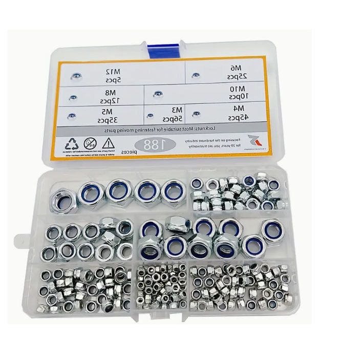 1128627 | AST-NNM-0188 (Each) --- Small Parts Assortment Kits - Selection Nuts 188 - 304 Stainless Nylon Insert Lock Nuts - Stainless Steel 304 Similar to A2, 18-8 HRB80