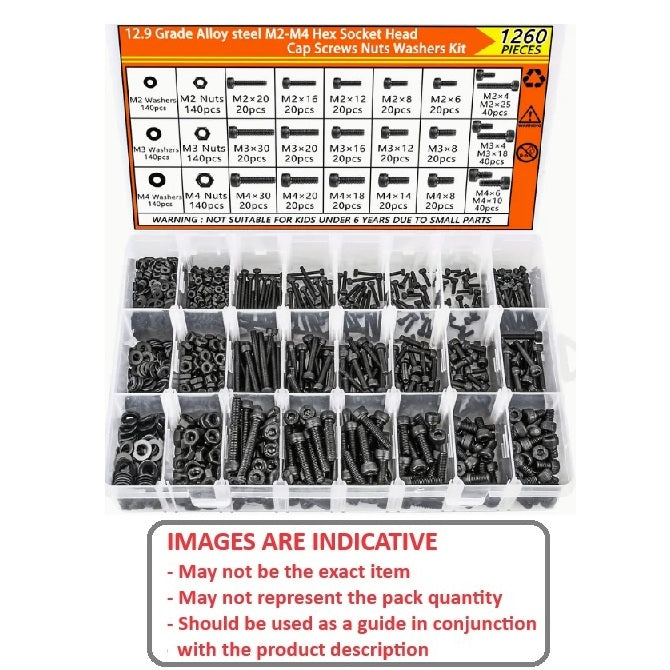 1063146 | AST-CAP-M-1260 (Each) --- Small Parts Assortment Kits - Selection Screws 1260 - Metric Cap Screws, Washers and Nuts - Alloy Steel