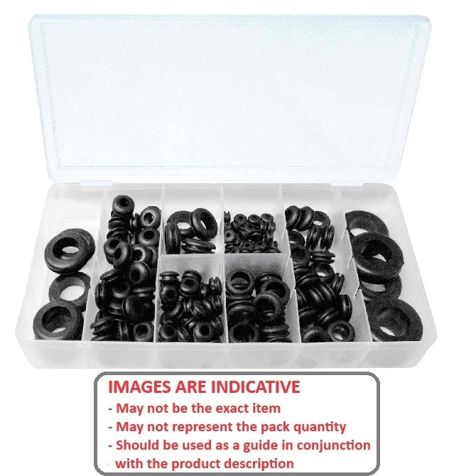 1107422 | AST-GRO-I-0279 (Each) --- Small Parts Assortment Kits - Selection Grommets 279 - Imperial 1/8 to 1/2 in. ID, 1/2 to 1.1/4 OD - Carbon Steel