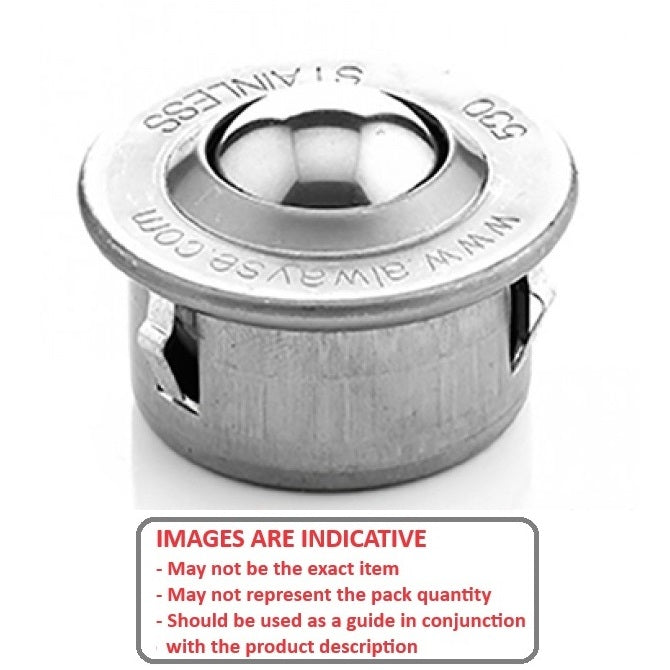 1205382 | BTU0160-010-F-SS (Each) --- Flange Mount Ball Transfer Units - 160 kg - 9.8x36 mm Standard - Stainless Steel AISI 420C and Zinc Plated Mild Steel