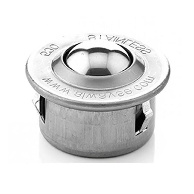 1225813 | BTU0610-019-F-SS (Each) --- Flange Mount Ball Transfer Units - 610 kg - 19x62 mm Standard - Stainless Steel AISI 420C and Zinc Plated Mild Steel