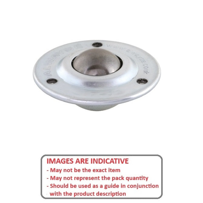 1132928 | BTU0025-010-F-C (Each) --- Flange Mount Ball Transfer Units - 25 kg - 10x61 mm Standard - Carbon Steel