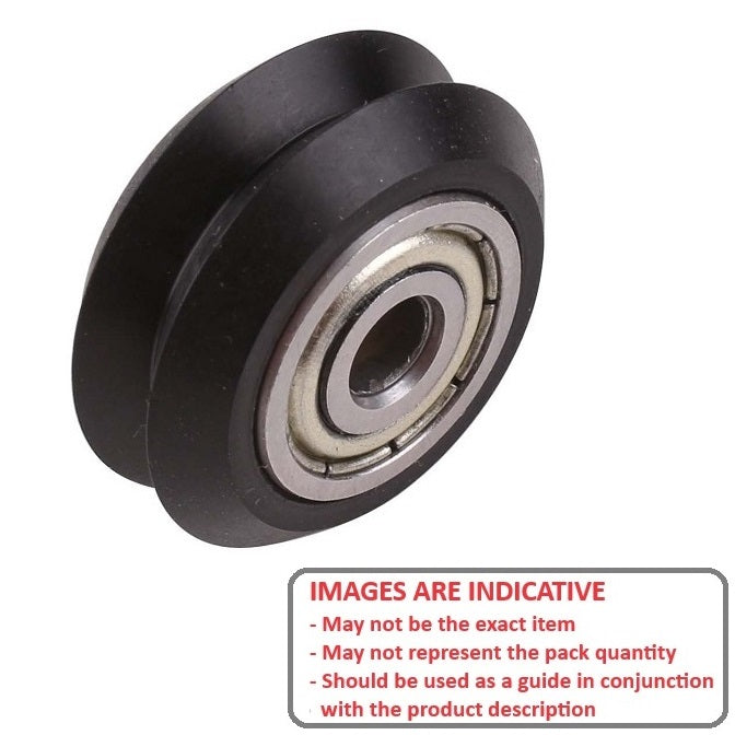 1034808 | MR243-050-ZZ-VP-048 (Each) --- Plain Guide Wheels Dual Vee - Size Reference 1 or 2 24.3x5 mm - Chrome Steel SAE 52100 with Economy Plastic Vee Guide Wheel
