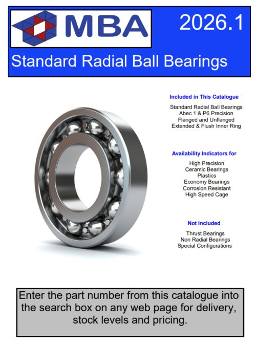 1229090 | CATALOGUE-BEARINGS-STANDARD (Each) --- Catalogues - Brand MBA Bearing Sizes - Standard radial ball bearings quick reference - Paper Catalogue
