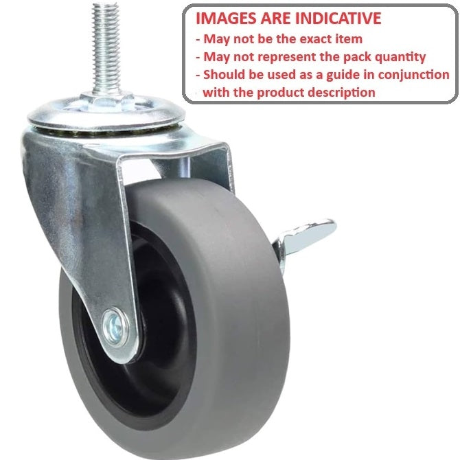 1162205 | RWC-S2714B (PK-4) --- Bolt Castors - Wheel Diameter 50 Swivel with Brake 30 mm - Grey Rubber - Non Marking Castor