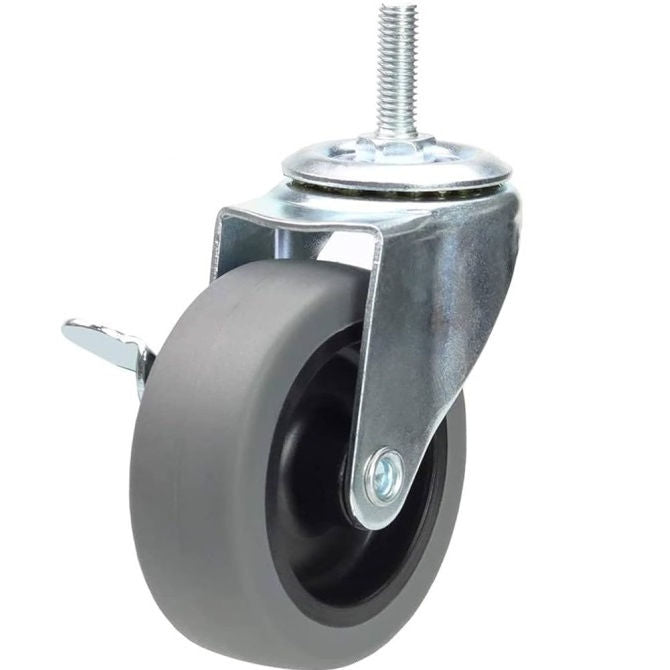 1162205 | RWC-S2714B (PK-4) --- Bolt Castors - Wheel Diameter 50 Swivel with Brake 30 mm - Grey Rubber - Non Marking Castor