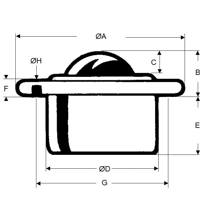 1225813 | BTU0610-019-F-SS (Each) --- Flange Mount Ball Transfer Units - 610 kg - 19x62 mm Standard - Stainless Steel AISI 420C and Zinc Plated Mild Steel