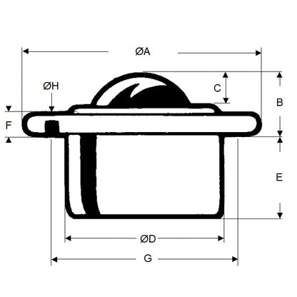 1208590 | BTU0180-010-F-Z-HD (Each) --- Flange Mount Ball Transfer Units - 180 kg - 9.8x36 mm Heavy Duty - Chrome hardened and Zinc Plated Mild Steel