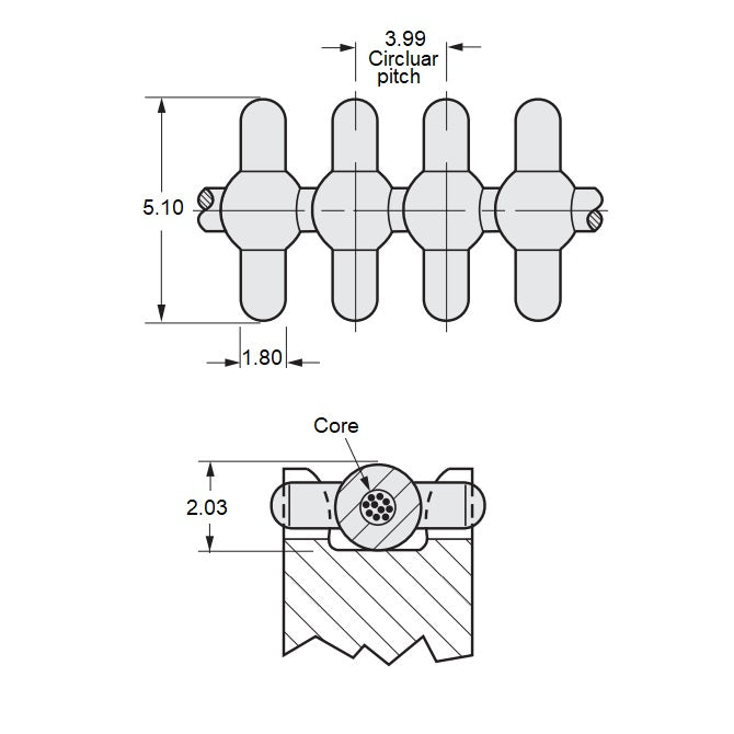 1223842 | PDBS040-0439-S (PK-2) --- Posi-Drive Belts - 438.9 mm - 4.6 kg - 183 4.00 mm Circular Pitch Single Core - Molded Polyurethane / Stainless Steel Belt