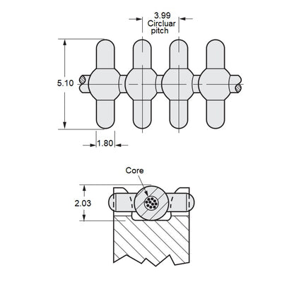 1223842 | PDBS040-0439-S (PK-2) --- Posi-Drive Belts - 438.9 mm - 4.6 kg - 183 4.00 mm Circular Pitch Single Core - Molded Polyurethane / Stainless Steel Belt