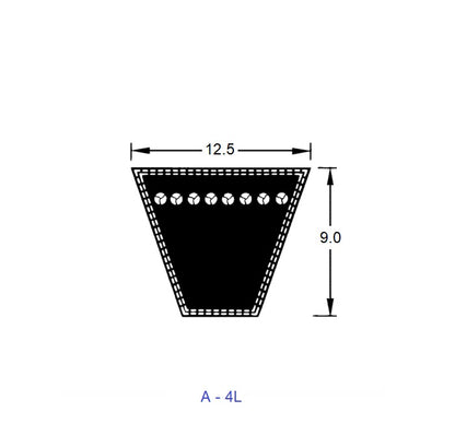 1225242 | A-21 (Each) --- Vee Belts - 533.0 - 21.0 in. - mm - - - 12.5 x 9.0mm A 4L - Natural Rubber - Fabric Jacket Belt