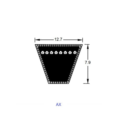 1228231 | AX-84 (Each) --- Vee Belts - 2133.6 - 84.0 in. - mm - - - 12.7 x 7.9mm Notched AX - Natural Rubber - Raw Edge Belt
