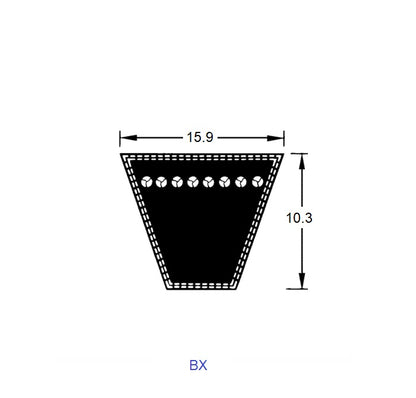 1228613 | BV16-02870-BX113 (Each) --- Vee Belts - 2870.2 - 113.0 in. - mm - - - 15.9 x 10.3mm Notched BX - Natural Rubber - Raw Edge Belt