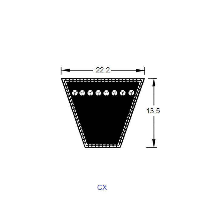 1228111 | BV22-01981-CX78 (Each) --- Vee Belts - 1981.2 - 78.0 in. - mm - - - 22.2 x 13.5mm Notched CX - Natural Rubber - Raw Edge Belt