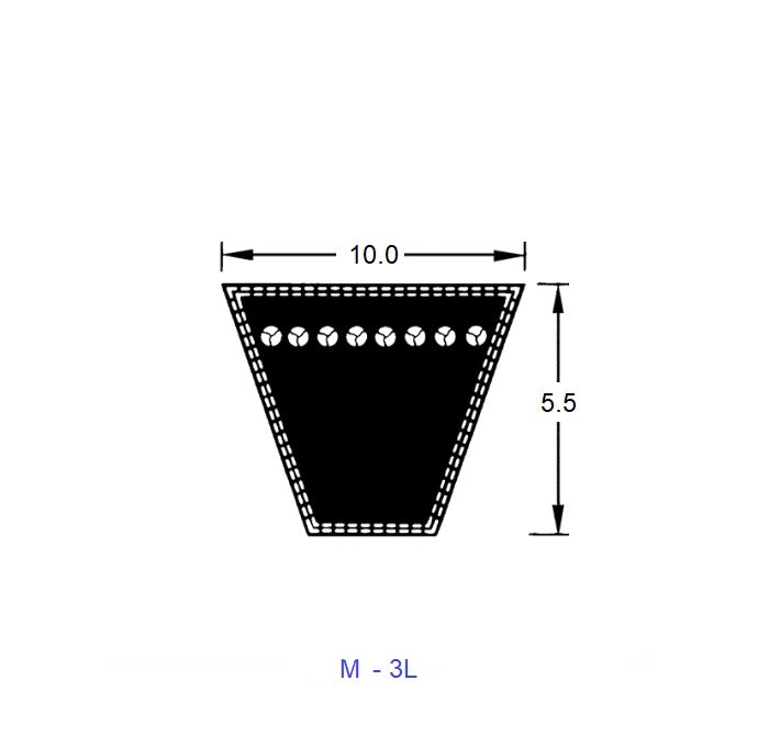 1226911 | M-41 (PK-2) --- Vee Belts - 1041.0 - 41.0 in. - mm - - - 10.0 x 5.5mm M 3L - Natural Rubber - Fabric Jacket Belt