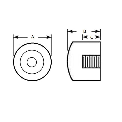 1144511 | AU-611RS (PK-6) --- Cylindrical Female Thread Bumpers - 31.75x25.4 mm - 1/4-20 UNC - 6.35mm - - Polyurethane Bumper