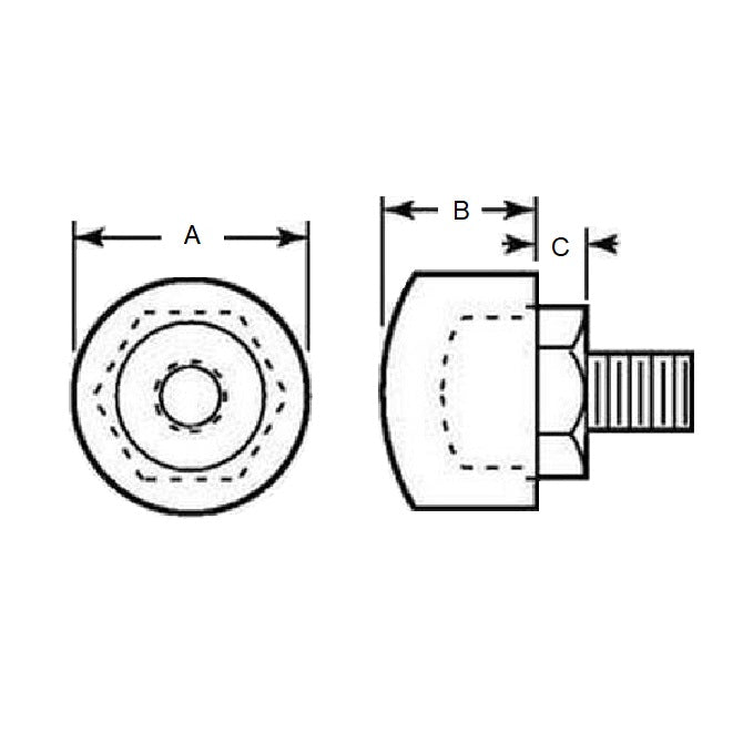 1120563 | FRB-39RS (Each) --- Cylindrical Male Thread Bumpers - 19.05x15.875 mm - 1/4-28 UNF - 6.35mm - Standard - Neoprene Rubber Bumper