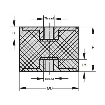 1178990 | CFF075-55-120M-R60 (PK-5) --- Bobbin Mounts - 75x55 mm - M12x1.75 Female - Natural Rubber Mount