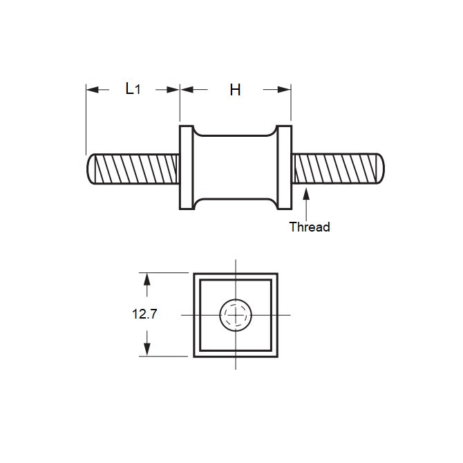 1101466 | CMM013-14-042C-R60SQ (Each) --- Square Base Bobbin Mounts - 12.7x14.3 mm - 8-32 UNC - 32 TPI - - Natural Rubber Mount