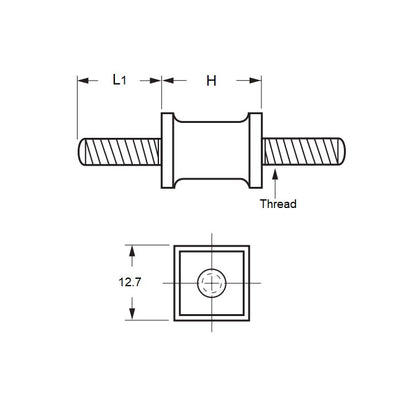 1101466 | CMM013-14-042C-R60SQ (Each) --- Square Base Bobbin Mounts - 12.7x14.3 mm - 8-32 UNC - 32 TPI - - Natural Rubber Mount