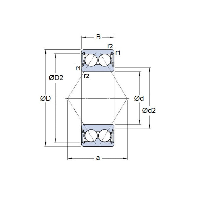 1091865 | 5200-2RS (Each) --- Angular Contact Bearings - 10x30x14.3 mm Double Row Ball - Chrome Steel SAE 52100 Bearing