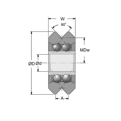 1040109 | SMR307-095-YY-VP-059 (Each) --- Plain Guide Wheels Dual Vee - Size Reference 2 - 30.734x11.113 mm - Stainless Steel AISI 440C Wheel
