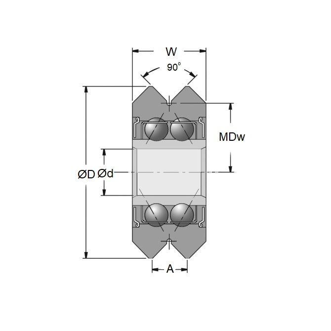 1053399 | SMR599-150-YY-VP-097 (Each) --- Plain Guide Wheels Dual Vee - Size Reference 4 - 59.944x19.05 mm - Stainless Steel AISI 440C Wheel