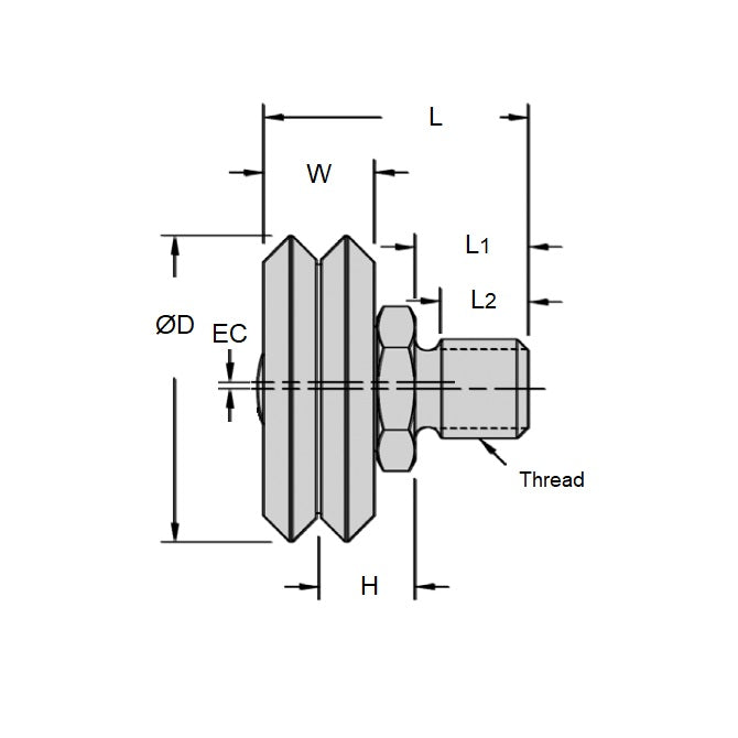 1053412 | DVWS4-ADJ-ZZ (Each) --- Studded Guide Wheels Dual Vee - Size Reference 4 - 59.9x19.05 mm - Chrome Steel SAE 52100 with Shields Guide Wheel