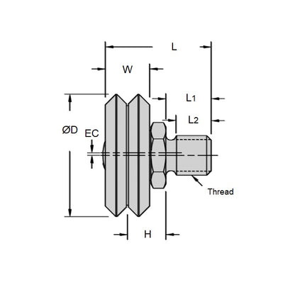 1038828 | DVWS2-ADJ-POL (Each) --- Studded Guide Wheels Dual Vee - Size Reference 2 - 30.7x11.13 mm - Polymer Guide Wheel