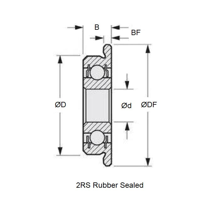1098439 | F6001-2RS-ECO (Each) --- Single Row Ball Bearings - 12x28x8 mm Flanged - Chrome Steel SAE 52100 Bearing