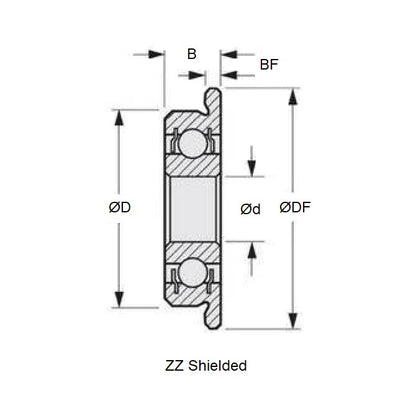 1060731 | F685A-ZZ-MC3-JP6 (PK-100) --- Single Row Ball Bearings - 5x11x5 mm Flanged - Chrome Steel SAE 52100 Bearing
