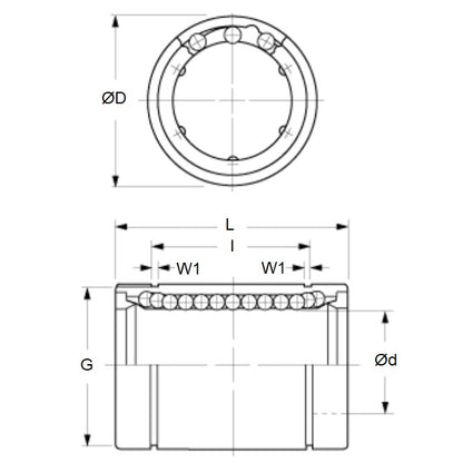 1060523 | LCB-0050-010-028-W (PK-4) --- Ball Bearings Linear - 5x10x28 mm Standard Closed - SUJ2 Steel with Plastic Retainer Bearing