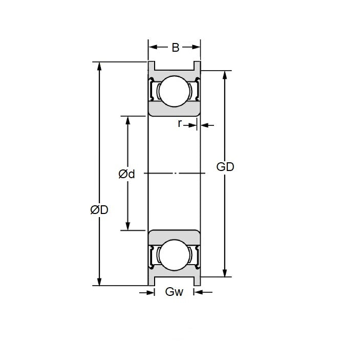 1052177 | S624A-ZZ-SQP (Each) --- Grooved OD Bearings - 4x13x4 mm Square Groove - Stainless Steel AISI 440C Bearing