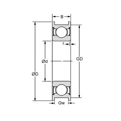 1052177 | S624A-ZZ-SQP (Each) --- Grooved OD Bearings - 4x13x4 mm Square Groove - Stainless Steel AISI 440C Bearing
