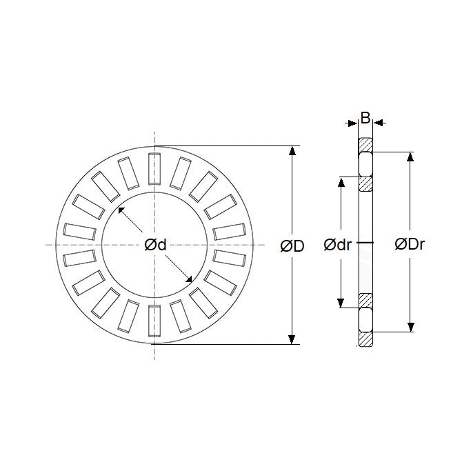 1108957 | T-0150-0280-RC (Each) --- Thrust Roller Bearings - 15x28 mm - Rollers and Cage / 2 mm Cage and Rollers Only - Carbon Steel Bearing