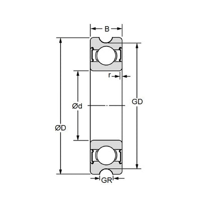 1044045 | U623-ZZ-09-ECO (PK-2) --- Grooved OD Bearings - 3x10x4 mm U Groove - Chrome Steel Bearing